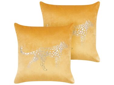 Dekokissen 2er Set MARULA Samtstoff 45 x 45 cm Senfgelb Tiermuster