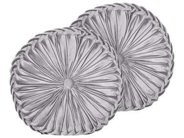 Dekokissen 2er Set UDALA Samtstoff 40 x 40 cm Grau Ohne Muster