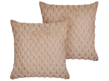 Dekokissen 2er Set PURSLANE Webpelz 43 x 43 cm Sandbeige Geometrisches Muster