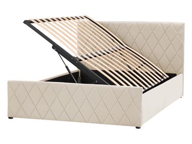 Bett mit Stauraum ROCHEFORT Samtstoff Beige 140 x 200 cm