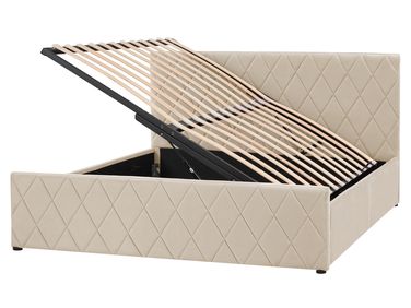 Bett mit Stauraum ROCHEFORT Samtstoff Beige 160 x 200 cm