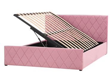 Bett mit Stauraum ROCHEFORT Samtstoff Rosa 140 x 200 cm