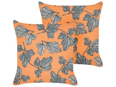 Dekokissen 2er Set SPIREA 45 x 45 cm Orange Schwarz Pflanzenmuster