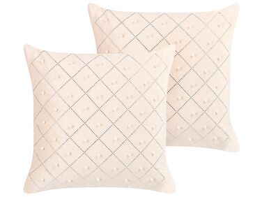 Dekokissen 2er Set YARROW Samtstoff 45 x 45 cm Beige Geometrisches Muster