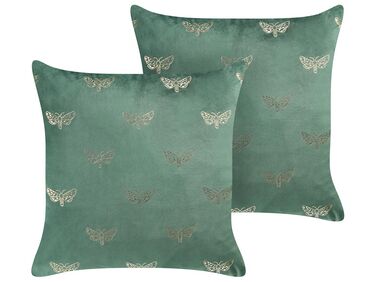 Dekokissen 2er Set YUZURI Samtstoff 45 x 45 cm Smaragdgrün Tiermuster