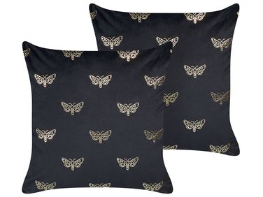 Dekokissen 2er Set YUZURI Samtstoff 45 x 45 cm Schwarz Tiermuster