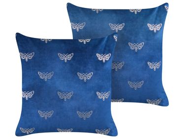 Dekokissen 2er Set YUZURI Samtstoff 45 x 45 cm Marineblau Tiermuster