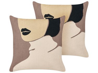 Dekokissen 2er Set SILPHIUM Baumwolle 45 x 45 cm Braun Abstraktes Muster