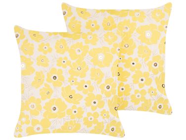 Dekokissen 2er Set TRITELEIA Samtstoff 45 x 45 cm Gelb Blumenmuster