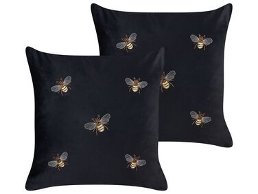 Dekokissen 2er Set TALINUM Samtstoff 45 x 45 cm Schwarz Tiermuster