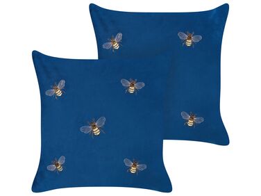 Dekokissen 2er Set TALINUM Samtstoff 45 x 45 cm Blau Tiermuster