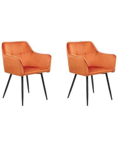 Esszimmerstuhl 2er Set JASMIN Samtstoff Orange