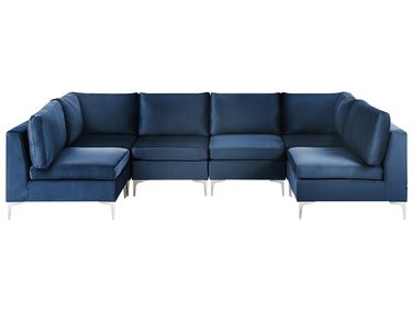 Modular U-Shape Sofa 6 Seater EVJA Navy Blue Velvet