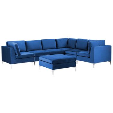 Modular Corner Sofa 6 Seater EVJA Left Hand Navy Blue Velvet with Ottoman