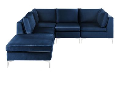 Modul Ecksofa 4-Sitzer EVJA rechtsseitig Marineblau Samtstoff mit Ottomane