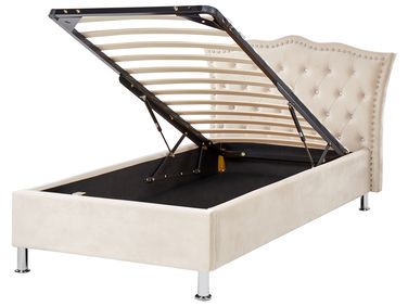 Bett mit Stauraum METZ Samtstoff Beige 90 x 200 cm