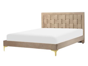 Bett mit Lattenrost Samtstoff LIMOUX 140 x 200 cm Taupe