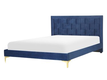 Bett mit Lattenrost Samtstoff LIMOUX 140 x 200 cm Marineblau