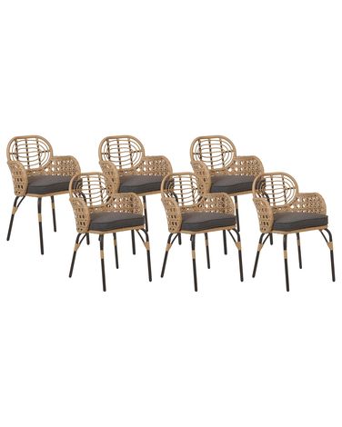 Set mit 6 Stühlen und Sitzkissen PRATELLO Polyrattan Naturfarben