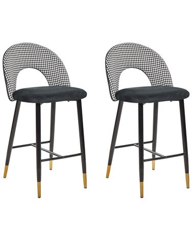Set mit 2 Barstühlen FALTON Samtstoff Schwarz / Weiß