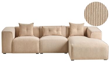 Ecksofa 3-Sitzer DOLVA Cord Beige linksseitig
