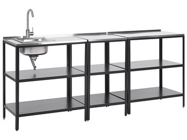 Outdoor-Küche 3er Set mit Spüle VILAMA Schwarz Metall