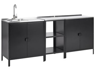 3 Piece Outdoor Kitchen Set with Sink VILAMA Black Metal