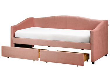 Daybed with Storage VITTEL Fabric Pink 90 x 200 cm (EU Single)