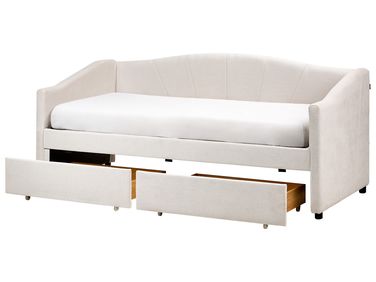Daybed with Storage VITTEL Fabric Light Beige 90 x 200 cm (EU Single)