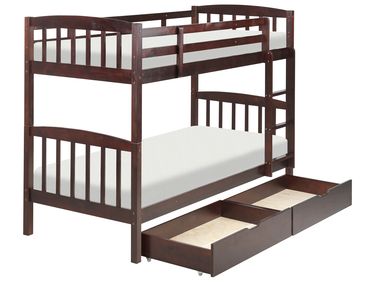 Hochbett mit Schubladen REVIN Kiefernholz Dunkelbraun 90 x 200 cm