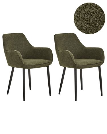 Esszimmerstuhl 2er Set ALDEN Bouclé Dunkelgrün