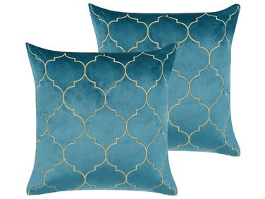 Dekokissen 2er Set ALYSSUM Samtstoff 45 x 45 cm Blau Marokkanisches Muster