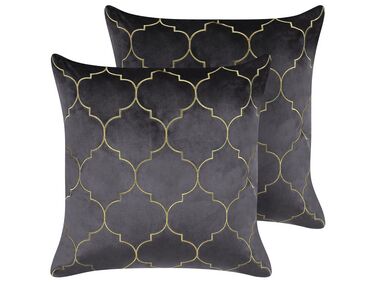 Dekokissen 2er Set ALYSSUM Samtstoff 45 x 45 cm Grau Marokkanisches Muster