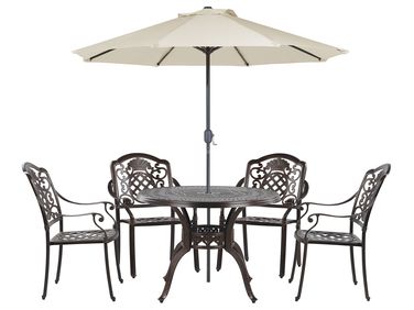 Garden Dining Set 4 Seater SALENTO Dark Brown Metal with Parasol (16 Options)