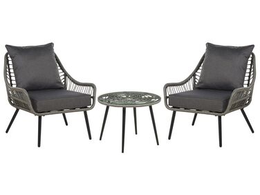Bistro Set inkl. Kissen LAURETO Polyrattan Grau