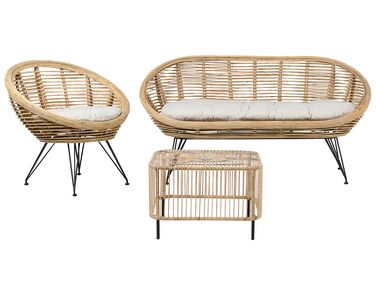 Garden Lounge Set with Table 3 Seater MARATEA/CESENATICO Natural Rattan