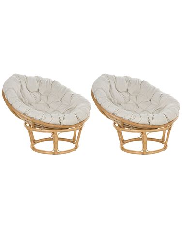 Gartensessel 2er Set mit Auflagen SALVO Rattan Naturfarben
