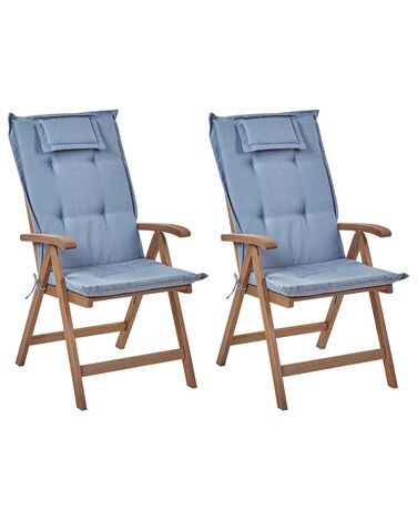 Set mit 2 Stühlen und Sitzkissen AMANTEA Akazienholz Blau