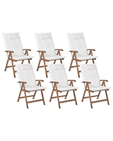 Set mit 6 Stühlen und Sitzkissen AMANTEA Akazienholz Cremeweiß