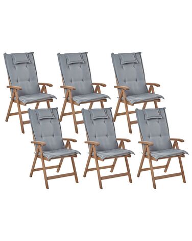 Set mit 6 Stühlen und Sitzkissen AMANTEA Akazienholz Grau