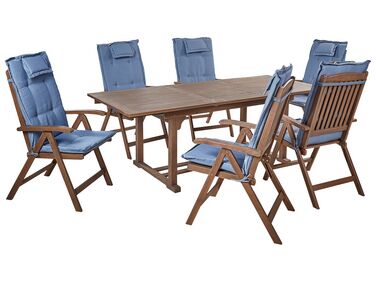 Garden Dining Set 6 Seater AMANTEA Blue Acacia Wood with Cushions