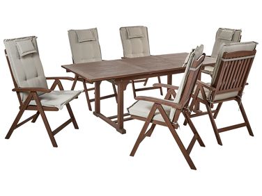 Garden Dining Set 6 Seater AMANTEA Taupe Acacia Wood with Cushions