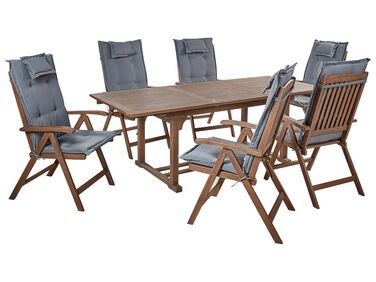 Garden Dining Set 6 Seater AMANTEA Grey Acacia Wood with Cushions