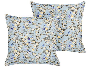 Gartenkissen 2er Set VALLORIA Blumenmuster 45 x 45 cm Blau