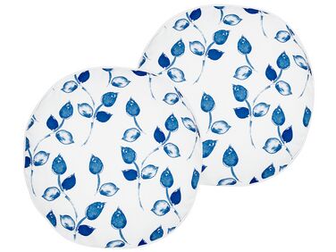 Gartenkissen 2er Set TORBORA Pflanzenmuster 40 x 40 cm Weiß Blau