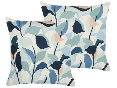 Gartenkissen 2er Set VEGLINO Pflanzenmuster 45 x 45 cm Blau