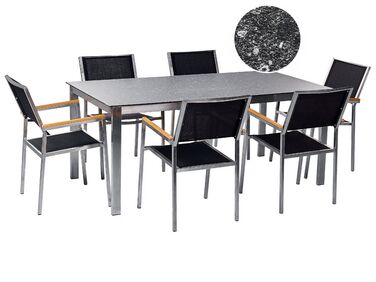 Gartenmöbel Set 6-Sitzer COSOLETO/GROSSETO Schwarz Sicherheitsglas Granit Optik
