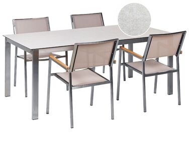 Garden Dining Set 4 Seater COSOLETO/GROSSETO White/ Beige Tempered Glass Marble Effect
