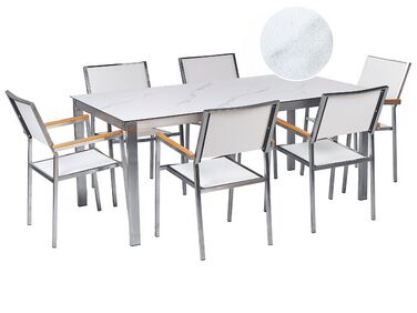 Garden Dining Set 6 Seater COSOLETO/GROSSETO White Marble Tempered Glass Marble Effect