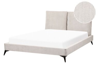 Bed Corduroy MELLE 140 x 200 cm (EU Double) Light Beige